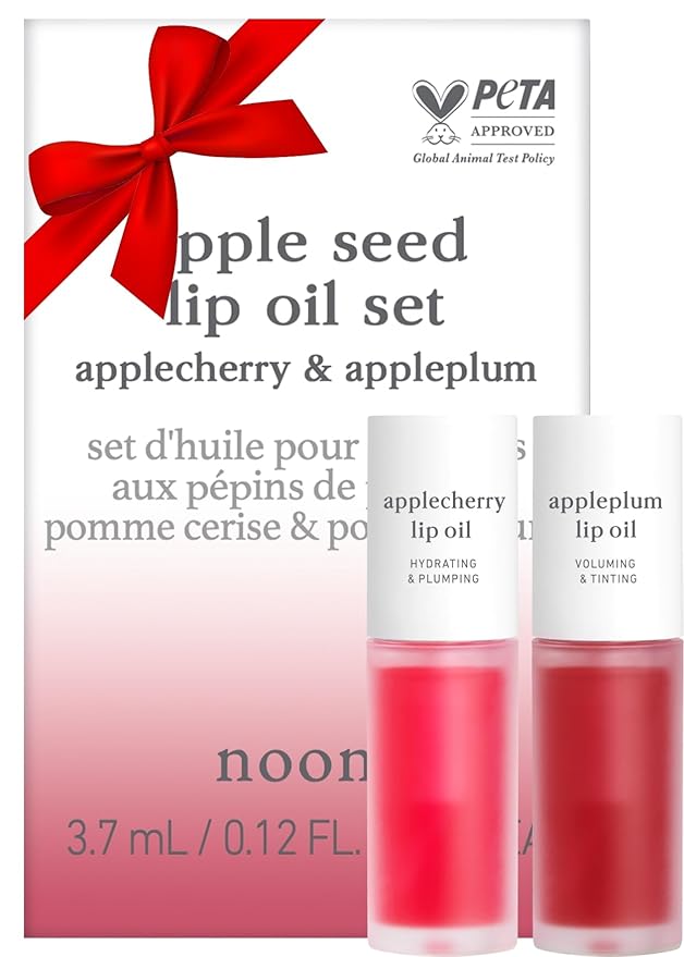 NOONI Korean Vegan Appleseed Lip Oil Set - Applecherry & Appleplum + Korean Cleansing Oil - Snow Aqua 0 LHA Toning Pore Care Korean Facial Oil Cleanser, 6.76 fl.oz Bundle