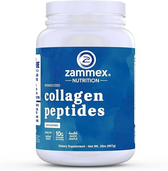 Zammex Collagen Peptides Powder, 90 Servings, Unflavored Instant Powdered, Pure Hydrolyzed Collagen Protein Powder (Type I, III) 100% Grass Fed, Paleo & Keto, Non-GMO, for Skin Hair Nail Joint