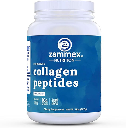 Zammex Collagen Peptides Powder, 90 Servings, Unflavored Instant Powdered, Pure Hydrolyzed Collagen Protein Powder (Type I, III) 100% Grass Fed, Paleo & Keto, Non-GMO, for Skin Hair Nail Joint