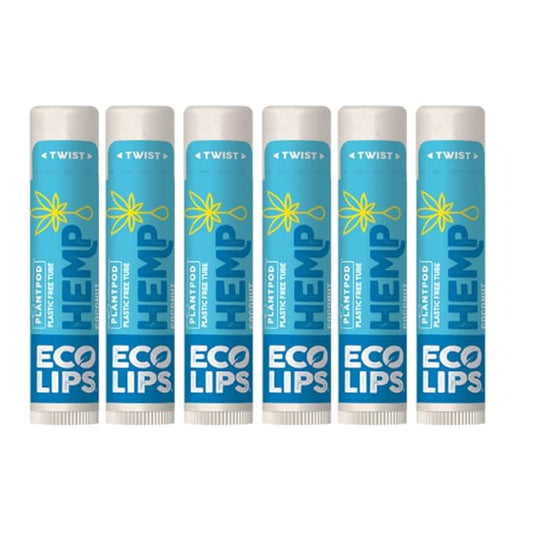 Eco Lips Organic Hemp Lip Balm with Beeswax, Coconut Oil, Vitamin E to Soothe Chapped Lips. 100% Plastic-Free Plant Pod Packaging (Coconut, 6-Pack)