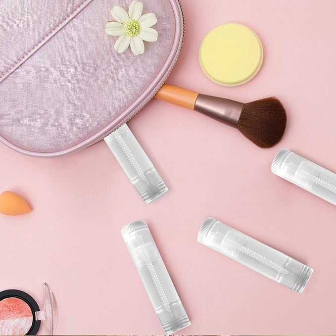 100 Sets Empty Lip Balm Tubes Bulk Round with Caps for DIY Lipstick Homemade, 3/16 OZ (5.5 ML), Clear, BPA Free, 100 Tubes and Caps