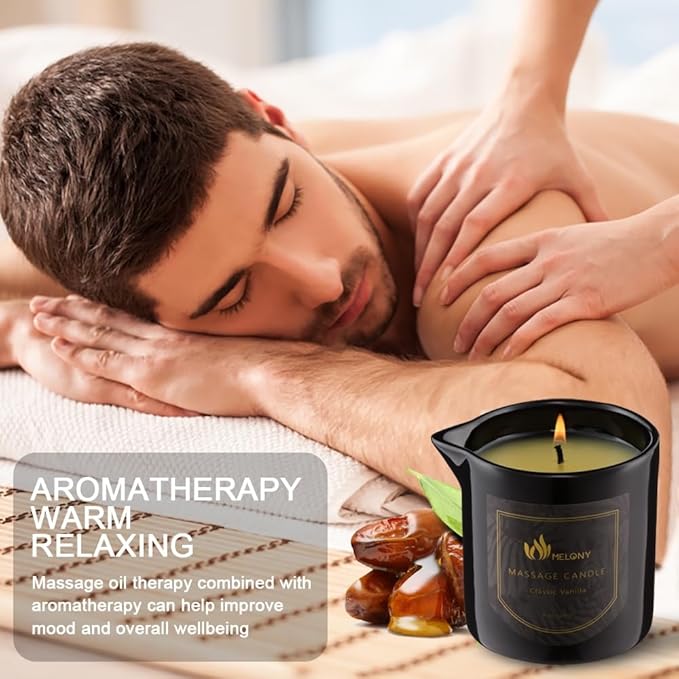 MELONY Massage Oil Candle for Pure Relaxation- 8.1 oz- Moisturizing Essential Oil Body Massage Candle for Home Spa- Amazing Gift for Women & Men (Classic Vanilla)