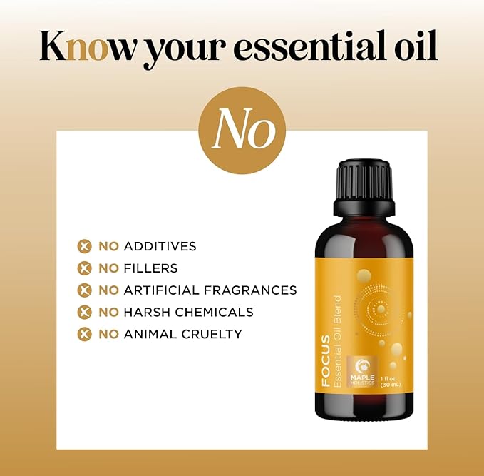 Focus Essential Oil Blend for Diffusers - Citrus and Mint Essential Oils Blend for Energy Focus and Attention Support - Essential Oil for Focus with Aromatherapy Oils for Diffusers and Humidifiers