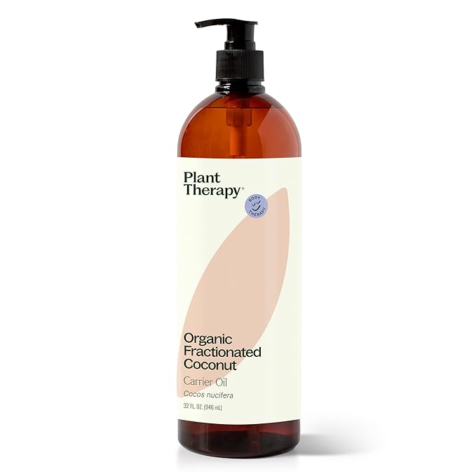 Plant Therapy Essential Oils Organic Fractionated Coconut Oil for Skin, Hair, Body 100% Pure, USDA Certified, Natural Moisturizer, Massage & Aromatherapy Liquid Carrier Oil 32 oz, Pump