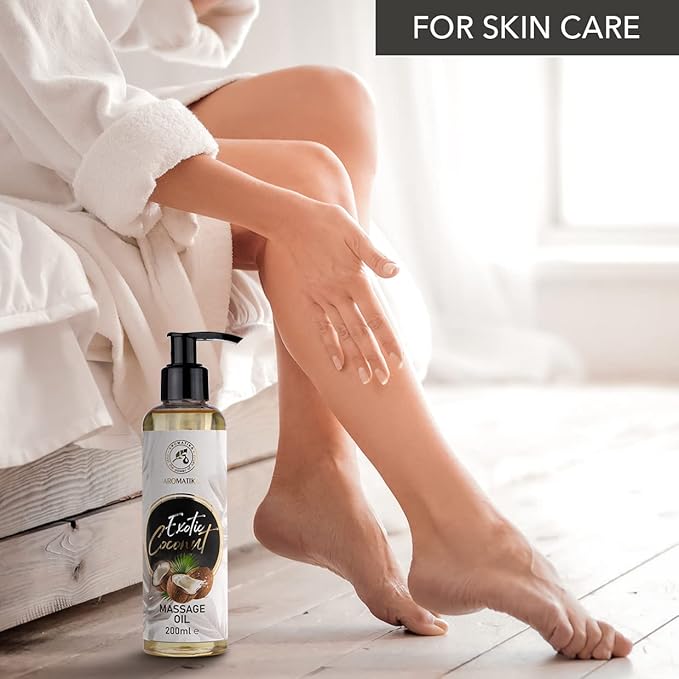Massage Oil Coconut 6.8 Fl Oz (200ml) - Body Oil with Coconut - Jojoba - Almond - Grapeseed - Peach Kernel Oils - Aromatherapy Oil - Relax Oil - Good Sleep Oil - Calming Oil