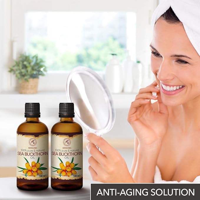 Sea Buckthorn Oil (2pack of 2 x 3.4oz) 6.8oz - Cold Pressed - Pure & Natural - Hippophae Rhamnoides - Carrier Oil for Essential Oils - Nails - Hair - Face & Body Care