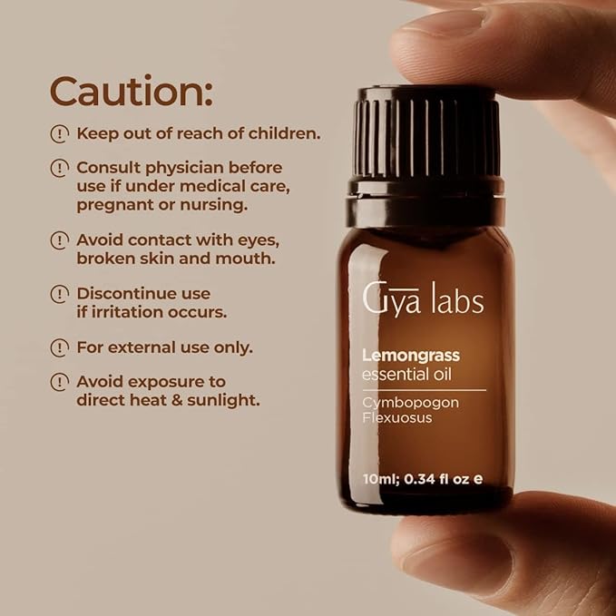 Gya Labs Lemongrass Essential Oil for Diffuser - 0.34 Fl Oz - 100% Pure Natural Lemongrass Oil for Hair, Skin, Herbaceous, Candle Making - Earthy & Zesty Scent