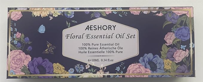 Floral Essential Oils Set - 6x10ML Fragrance Oil for Diffusers, Massage, Aromatherapy, Candle Making - Lavender, Rose, White Tea, Jasmine, Ylang-Ylang, Cherry Blossom Scented Oil
