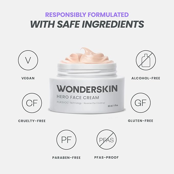 Wonderskin Purevoc Hero Face Cream, Anti Wrinkle Moisturizing Face Cream, Hydrating Moisturizer for Women & Men, Anti Aging Daily Facial Moisturizer for Dry Skin