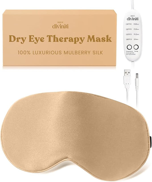 Heated Eye Mask for Dry Eye Relief - Stye Treatment, Warm Compress for Eyes, Sinus Mask, Electric Warming Patch - Champagne