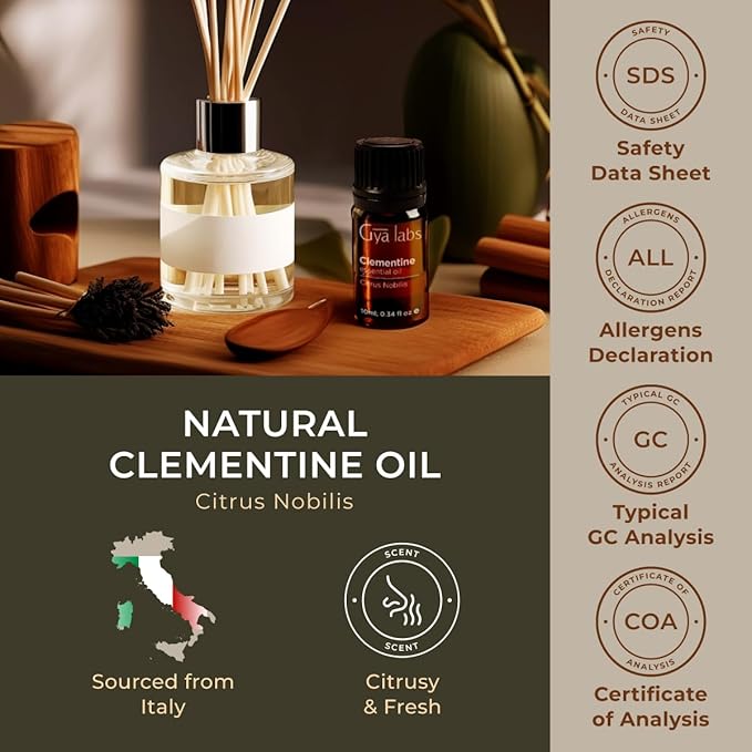 Gya Labs Clementine Essential Oil for Diffuser - 0.34 Fl Oz - 100% Pure Natural Clementine Oil for Dewy Skin, Massage, Candles Aromatherapy & Making Scent - Vitamin C