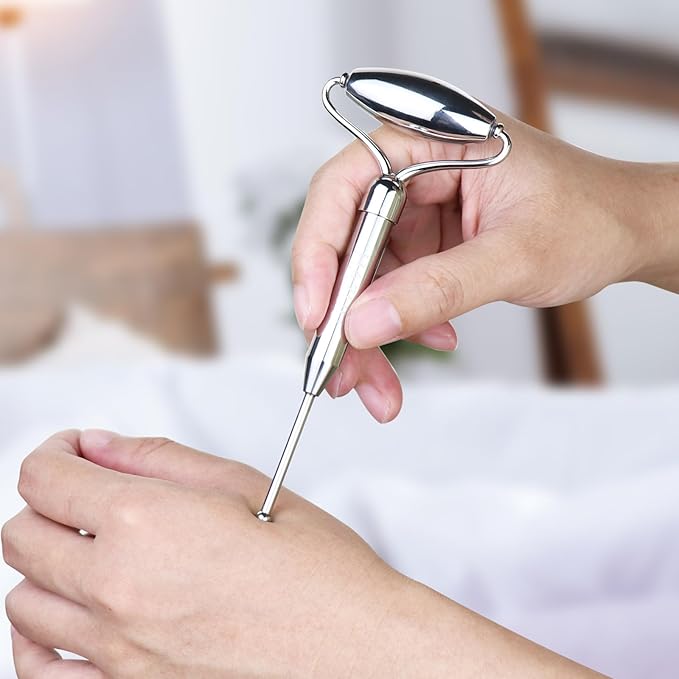 Stainless Steel Gua Sha Face Rollers&Acupuncture Pen - Metal Roller for Eyes & Neck, Anti-Aging Facial Massage Tools, Gua Sha Facial Tool Kit (JGS-2)