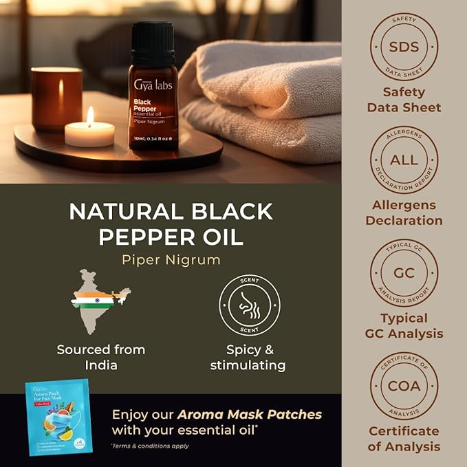 Gya Labs Black Pepper Essential Oil for Comfort & Candle Making Scent DIY - 0.34 Fl Oz - 100% Pure Natural Black Pepper Oil for a Soothing Aromatic Experience - Spicy Warming