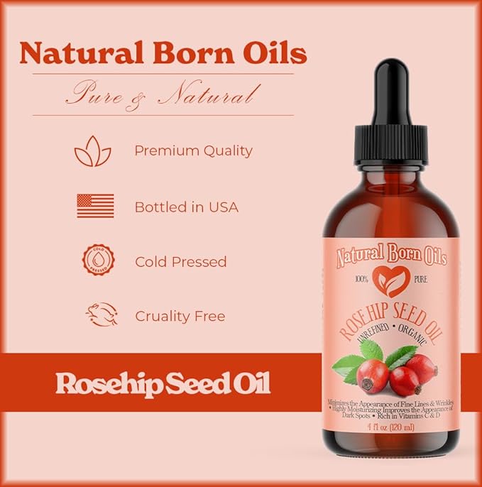 SALE! 4oz Rosehip Seed Oil, 100% Pure and Natural, Cold-Pressed, Unrefined, Organic Moisturizer for Skin and Hair - Includes Pump & Dropper