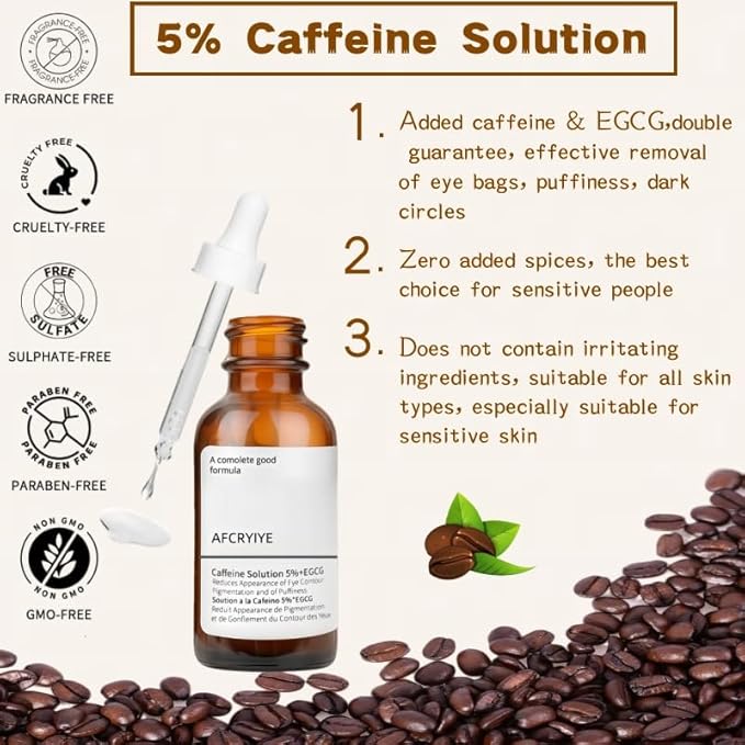 New Caffeine Solution 5%+ EGCG, Facial Caffeine Eye Serum, Moisturizing Eye Solution, Can Reduce Dark Circles And Puffiness.Caffeine Under Eye Serum,30（ML）