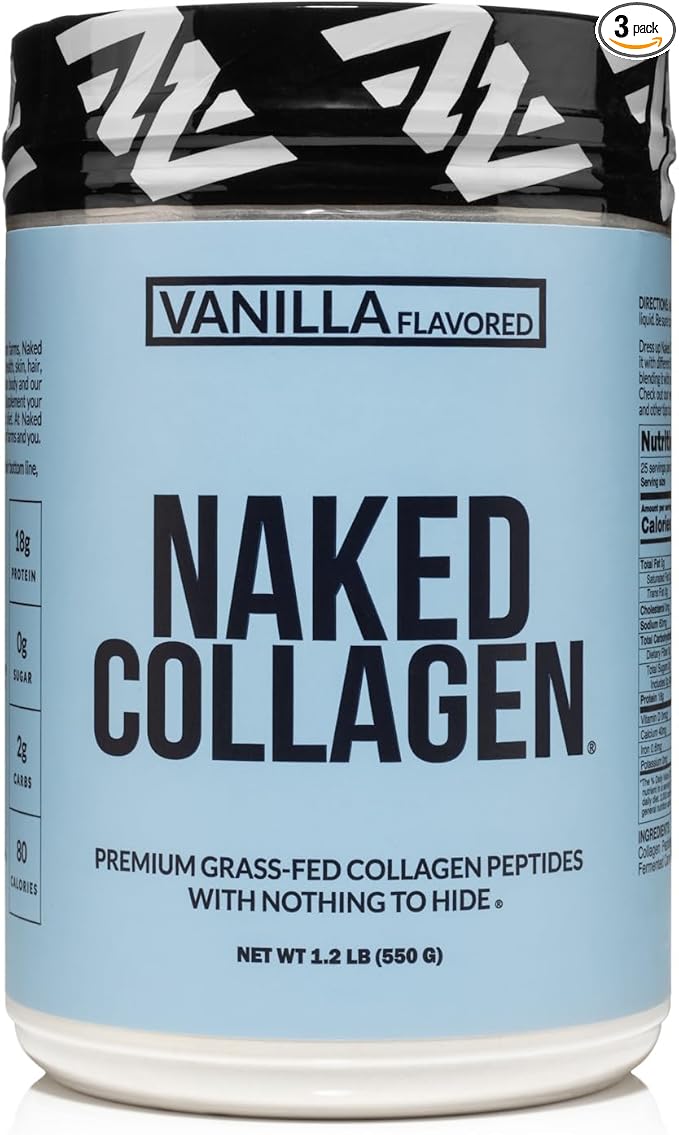 NAKED Vanilla Collagen Peptides Protein Powder, 60 Servings, Pasture-Raised, Grass-Fed Hydrolyzed Collagen Supplement, Paleo Friendly, Non-GMO, Keto, Gluten Free, 20oz