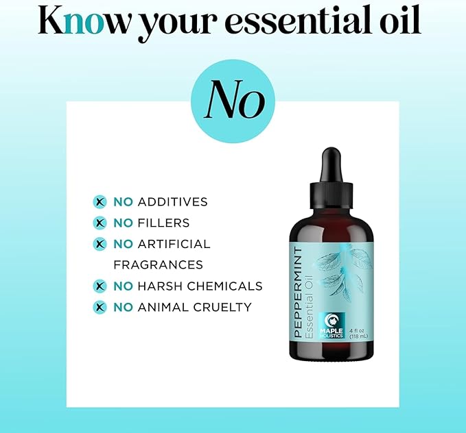Peppermint Essential Oil for Diffuser Aromatherapy - 100% Pure Peppermint Oil for Hair Skin and Nails Plus Undiluted Refreshing Aromatherapy Essential Oil for Diffusers Baths and Topical Uses 4oz