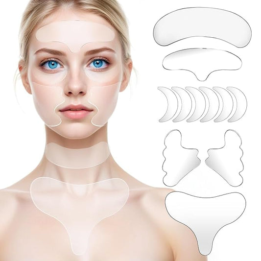 11 Pcs Neck Wrinkle Patches Reusable Silicone Forehead Wrinkle Mask No Adhesive Under Eye Pad for Plump Wrinkles Skin Lines Overnight Beauty Eyecare Cream Applicator while Sleeping