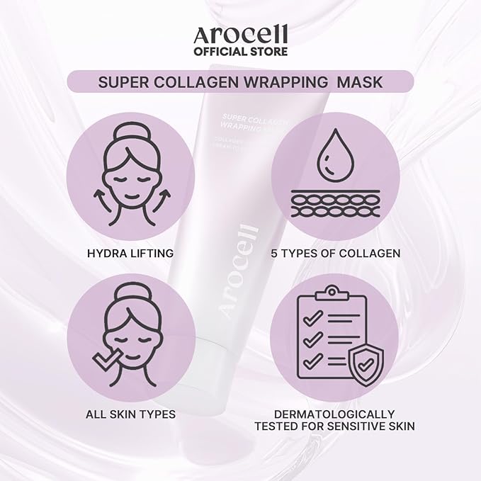 AROCELL Super Collagen Wrapping Facial Mask – Peel Off Face Mask Pack for Firmness and Elasticity Hydrating Exfoliating Skin Care