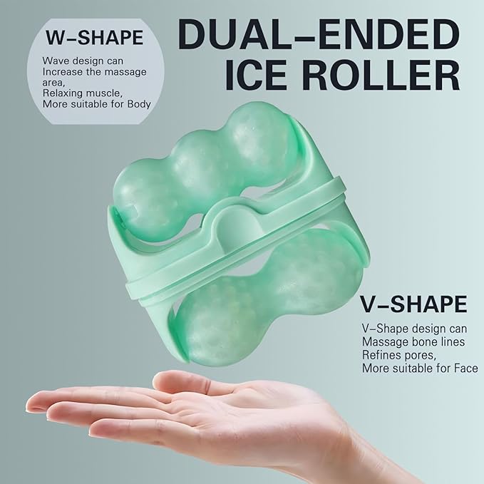 Ice Roller for Face and Eyes Facial Skin Care Tool 2-in-1 Ice Roller for Face & Eyes - Reduces Puffiness, Relieves Migraines, with Travel Case - Ideal Gift for Women (Green)