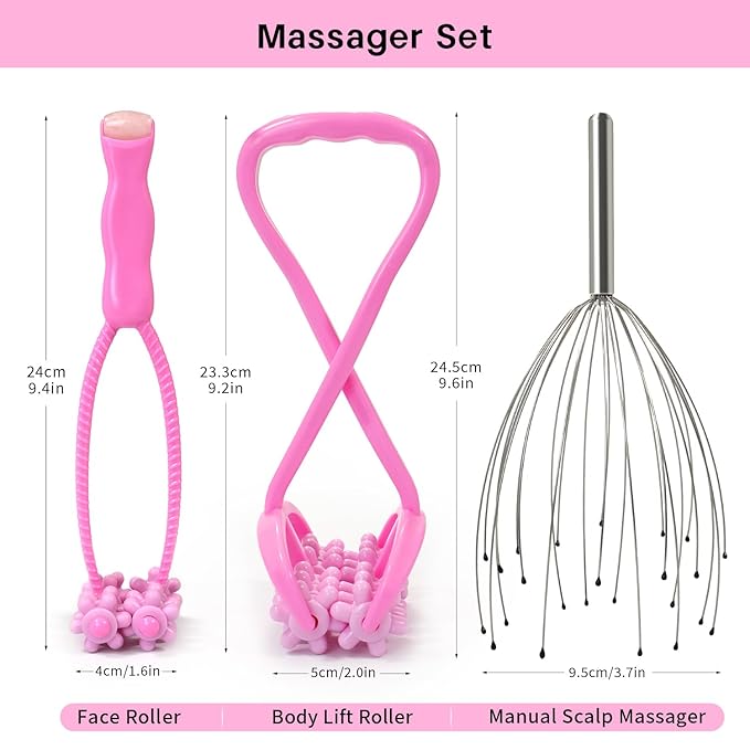 Ice Face Roller, Cooling Eye Mask, Head Scratcher Face Lifting Massager Muscle Roller 3PCS Set, 24 Fingers Head Scalp Massager Body Massager for Leg Arm Calf Neck Women Man Massager Tool