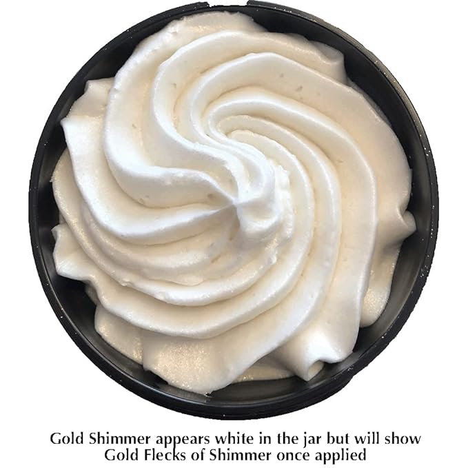 GLIMMER GODDESS Organic Whipped Body Butter - Subtle Level 1 Gold Shimmer - Moisturizing & Nourishing Skincare with Natural Ingredients - Gentle Glow & Hydration for All Skin Types - 4.0 oz