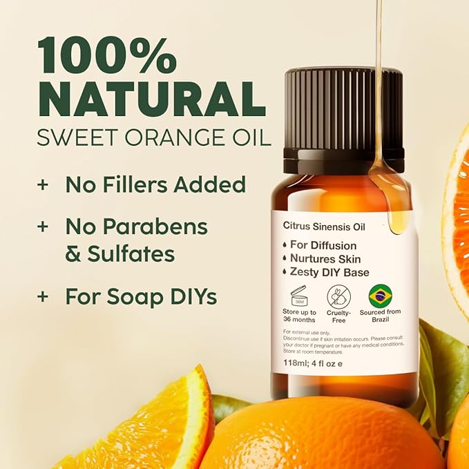 Kukka Sweet Orange Essential Oil for Skin, Diffuser & Aromatherapy - 0.34 Fl Oz - 100% Pure Natural, Fresh Scent, for Candle & Soap Making Scent DIY