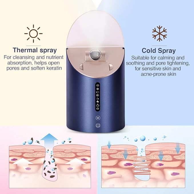 Facial Steamer DENFANY Nano Steamer Ionic Hot & Cool Mist Home SPA | 8 Steam Modes | Aromatherapy Basket | Digital LCD Screen | Extraction Set