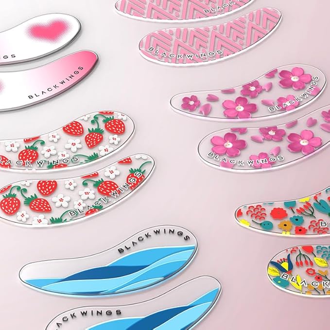 Black Wings 6 Pairs Silicone Eye Patches with Self-Adhesive Design - Cute Bear & Rabbit Inspired Eye Care Patches (stripe 6 pairs)