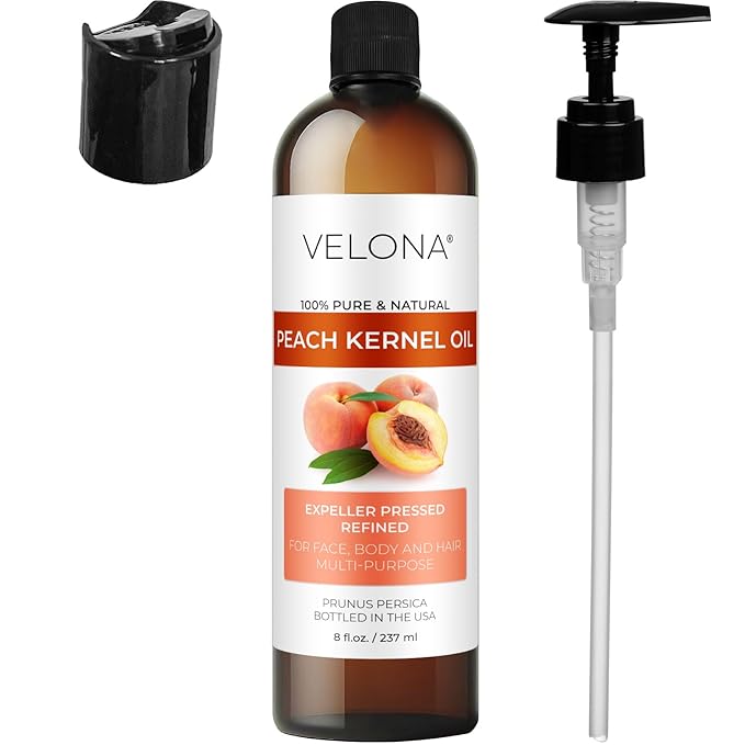 Peach Kernel Oil by Velona - 8 Fl Oz | 100% Pure and Natural Carrier Oil | Refined, Cold Pressed | Cooking, Skin, Hair, Body & Face Moisturizing | Use Today - Enjoy Results