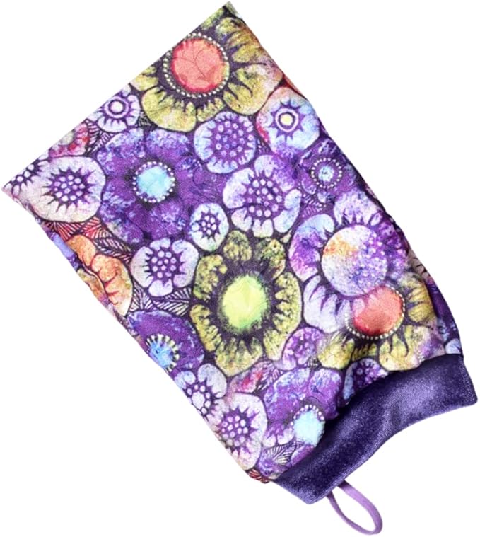 Mu LAN Legend Handmade Embossed Silk Exfoliation Mitt Polish Scrub (Sea Flower Purple)
