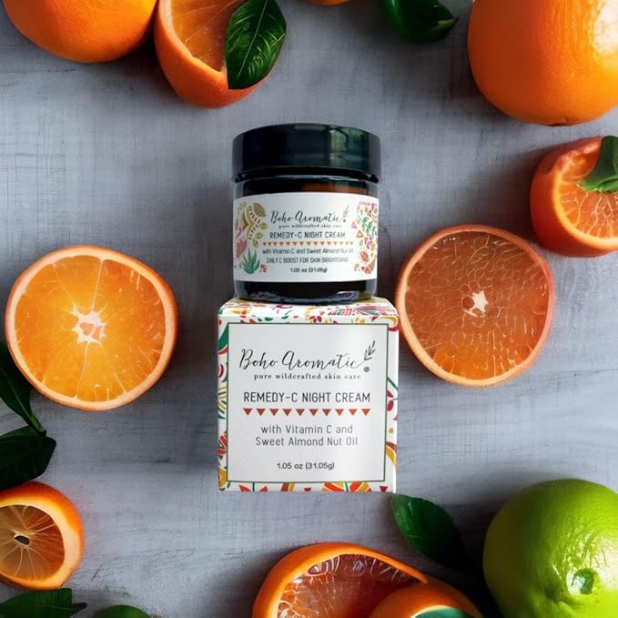 Vitamin C Night Cream for Face, Brightening Vitamin C Moisturizer Face Cream – Hydrating Rich Night Cream in Eco-Friendly Glass Jar, cruelty free by Boho Aromatic Remedy-C