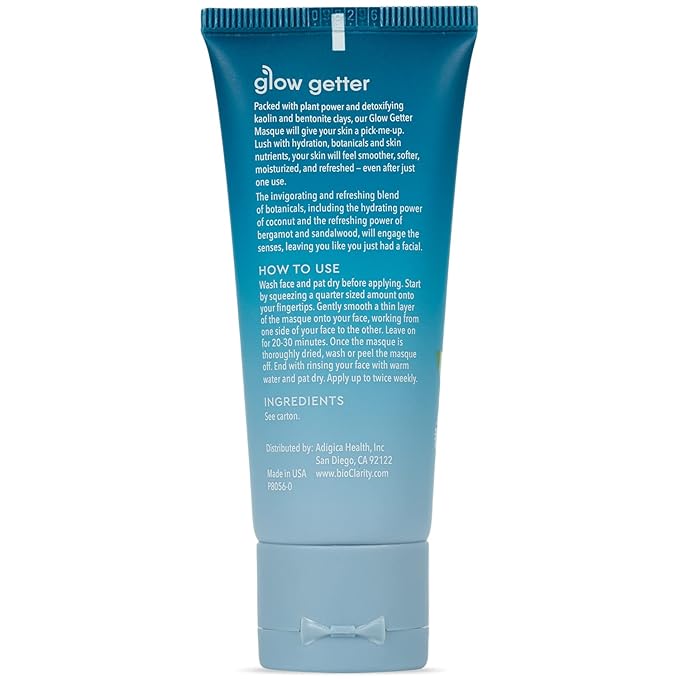 BioClarity Glow Getter Hydrating Face Mask | 100% Clean, Vegan Ingredients | Contains Coconut, Bergamot, Sandalwood | Smooth & Soften Skin | 1.5 oz.