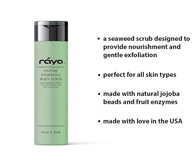 RAYA Enzyme Hydrating Body Scrub 8 oz Cucumber Scent (S-104) | Gentle and Exfoliating Body Scrub | Made with Seaweed, Jojoba Beads, and Fruit Enzymes