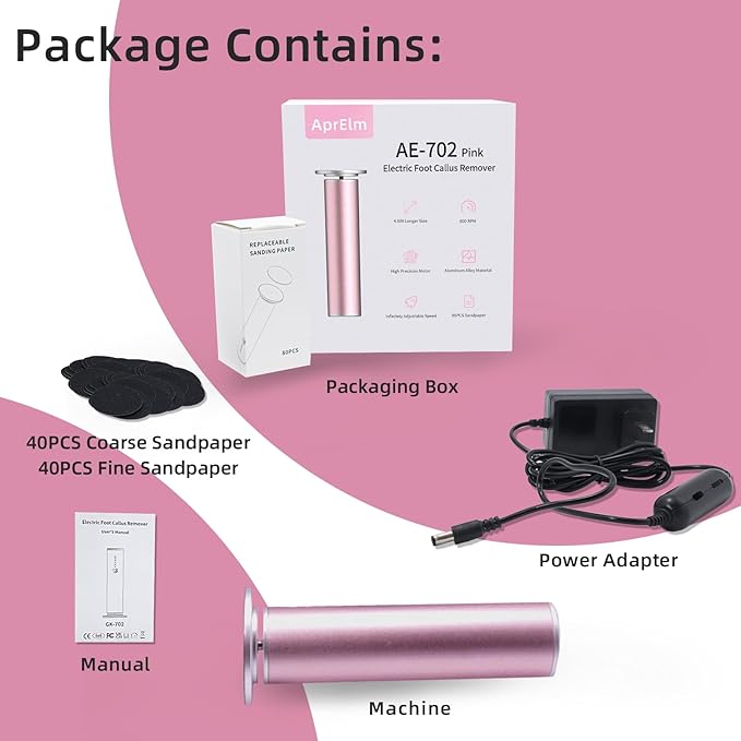 4.8IN Longer Electric Foot Callus Remover with 80pcs Sandpaper Discs, Professional Aluminum Callus Remover for Feet, Stepless Speed Control Pedicure Tools for Dead Skin