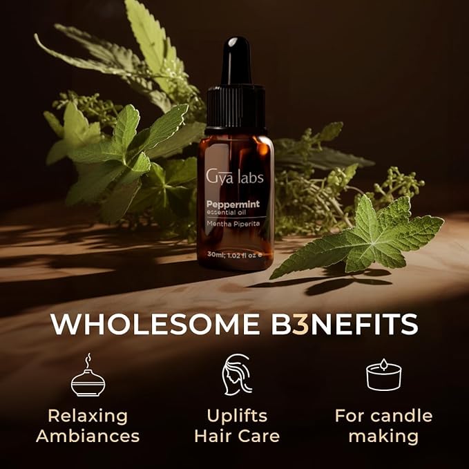 Gya Labs Peppermint Oil for Diffuser & Aromatherapy - 100% Pure Natural Peppermint Mint Essential Oils for Skin, Hair, DIY, Self-Care, Candle Making - Cooling, Minty Scent (1.02 Fl Oz)