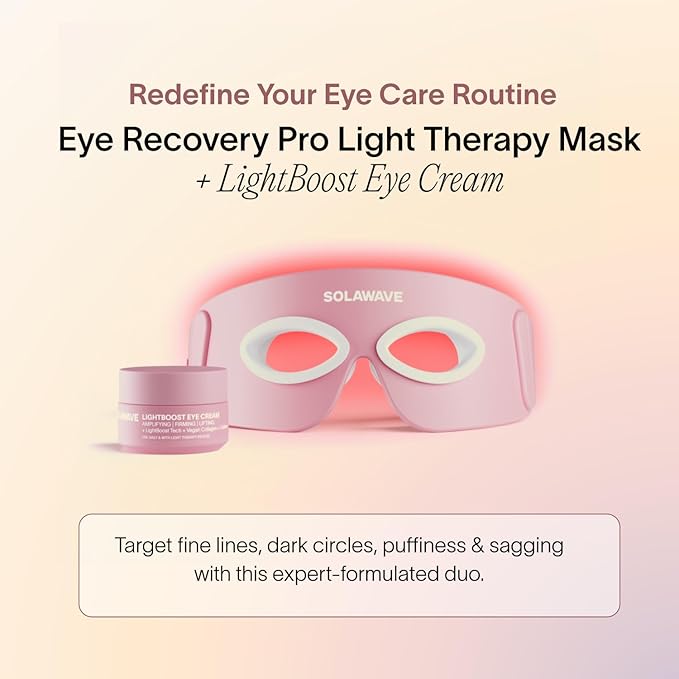 Solawave Eye Recovery Pro Kit | Red Light Therapy Eye Mask + LightBoost Eye Cream | Reduce Fine Lines & Wrinkles, Under Eye Dark Circles, & Puffiness