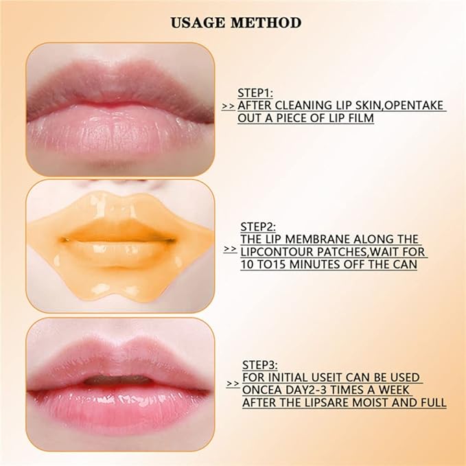 Charm Kiss 20Pcs Moisturizing Lip Mask, Lip Sleep Mask Reduces Lip Lines and Restores Moisture, Lip Mask Effectively Nourishes the Lip Skin, Gel Treatment Lip Masks Plumping Lips Mask Lip Care Products (Golden)