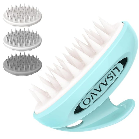 Hair Massager Scalp 3 in1 Scalp Scrubber Silicone Scalp Massager with Three Bristles-Soft, Medium and Hard Brush for Men Women and Pets,Blue