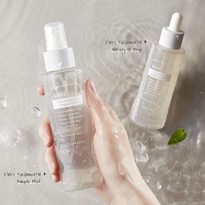 [Dear,Klairs] 2 Step Fundamental Care Set, Ampoule-Like Mist & Water-Based Drop, for Hydration, moisturizing Skincare