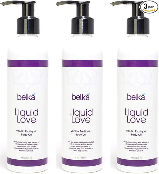 Liquid Love Vanilla Exotique Body Oil for Relaxing Massage Therapy and Sensual Couple's Massages - Made in The USA, 100% Vegan with Luscious Virgin Oils, Grape Seed, Coconut, Vitamin E, 8 floz