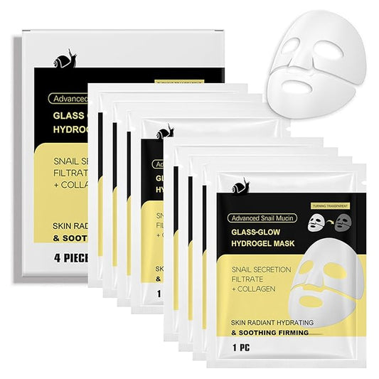 Advanced Snail Mucin Glass-Skin Hydrogel Mask, Collagen Face Mask with Snail Mucin Serum - Self Care, Face Masks for Dry, Sensitive Skin, Collagen Mask Nourish & Soften the Skin, Korean Skin Care 8Pcs