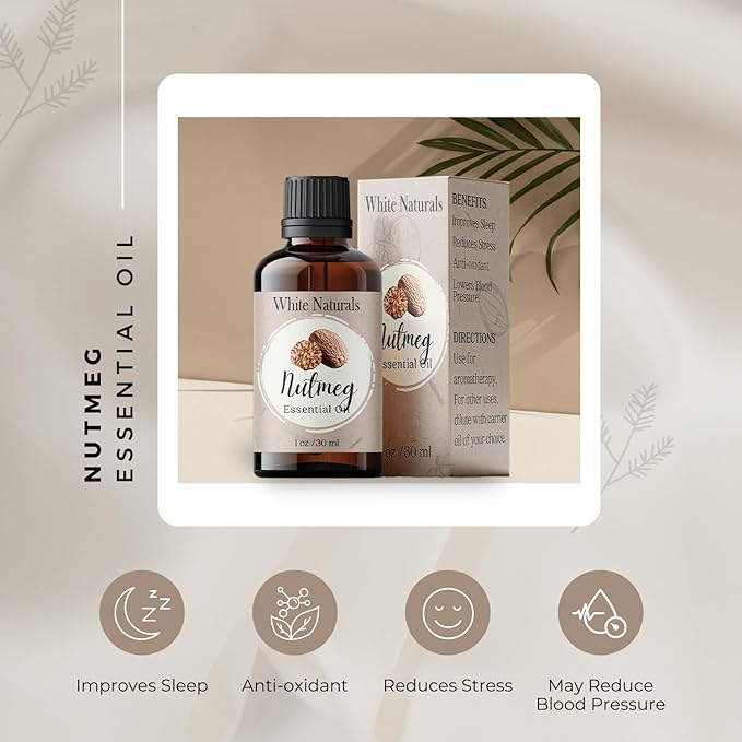 Organic Nutmeg Essential Oil - 100% Pure & Natural -Premium Therapeutic Grade with Premium Glass Dropper - Undiluted Natural/Homeopathic Aromatherapy Scented, Great for DIY Candle Making, Massage