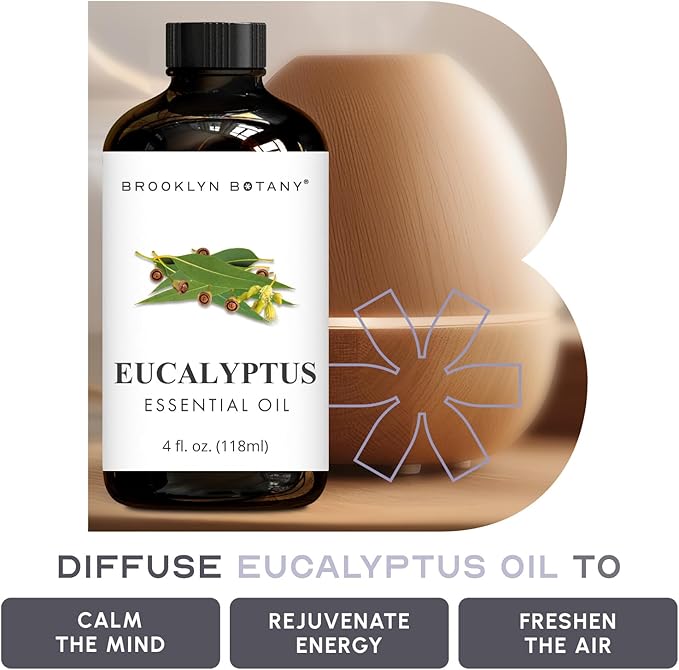 Brooklyn Botany Eucalyptus Essential Oil - Huge 4 Fl Oz - 100% Pure and Natural - Premium Grade with Dropper - for Aromatherapy and Diffuser