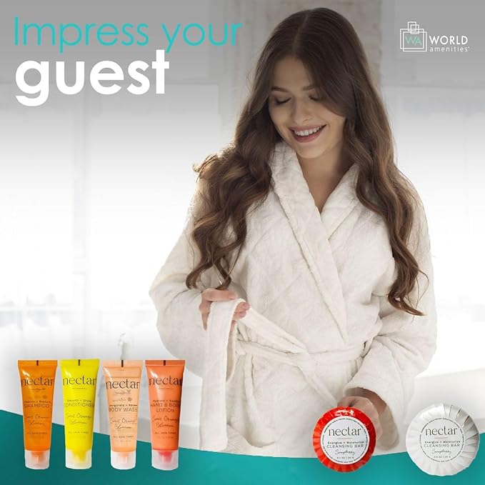 Nectar Mini Travel Size Toiletries Bathroom Kit | Sweet Orange Blossom| Shampoo, Conditioner, Body Wash, Lotion, Two Round Cleansing Bars and Body Bar