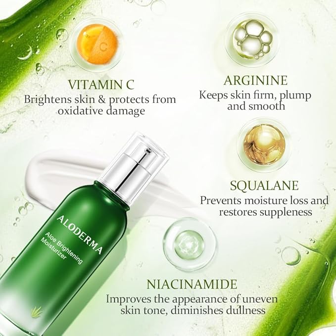 Aloderma Brightening Face Moisturizer with 75% Organic Aloe Vera - Natural Aloe Facial Lotion to Nourish & Restore Radiance for Tired, Dull Skin, Revitalizing Lotion with Niacinamide, Squalane, 3.5oz