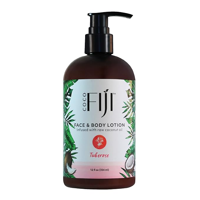 Coco Fiji Face & Body Lotion Infused With Coconut Oil | Lotion for Dry Skin | Moisturizer Face Cream & Massage Lotion for Women & Men | Tuberose 12 oz, Pack of 1
