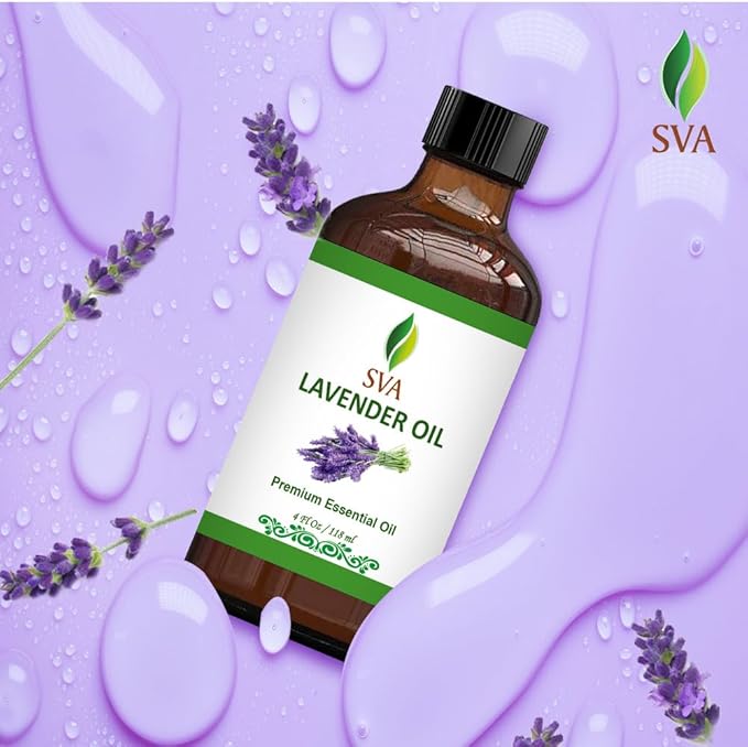 SVA Lavender Essential Oil – 4 Fl Oz – 100% Natural Lavender Oil - for Diffuser, Hair Care, Face, Skin Care, Aromatherapy, Scalp and Body Massage, Soap and Candle Making – with Dropper