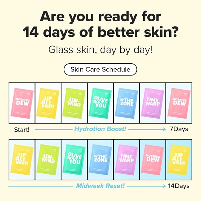 I DEW CARE Glass Skin Face Mask Variety Pack - Let's Get Sheet Faced | For Perfect Care Routine, 2 Week Intense Korean Face Masks Skincare, Makeover with Collagen, Moisturizing, 14 Count