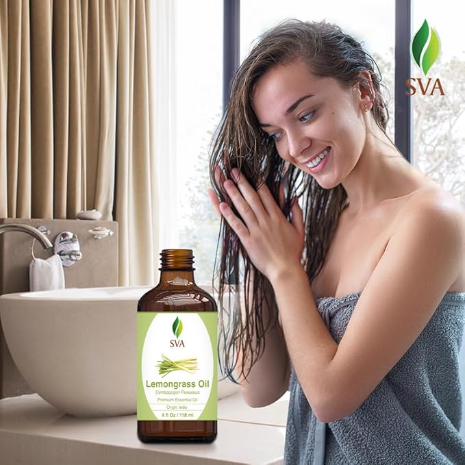 SVA Lemongrass Essential Oil – 4 Fl Oz – 100% Natural Lemongrass Oil - for Diffuser, Hair Care, Face, Skin Care, Aromatherapy, Scalp and Body Massage, Soap and Candle Making - with Dropper